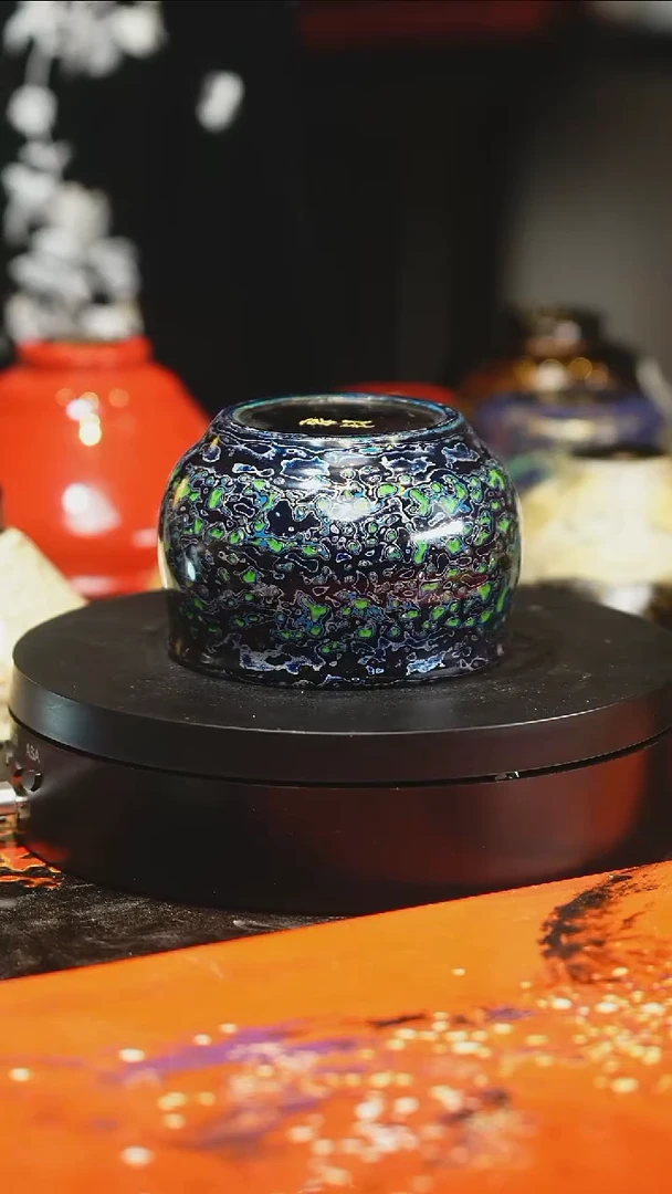 凌超老师深蓝色杯子大漆工艺