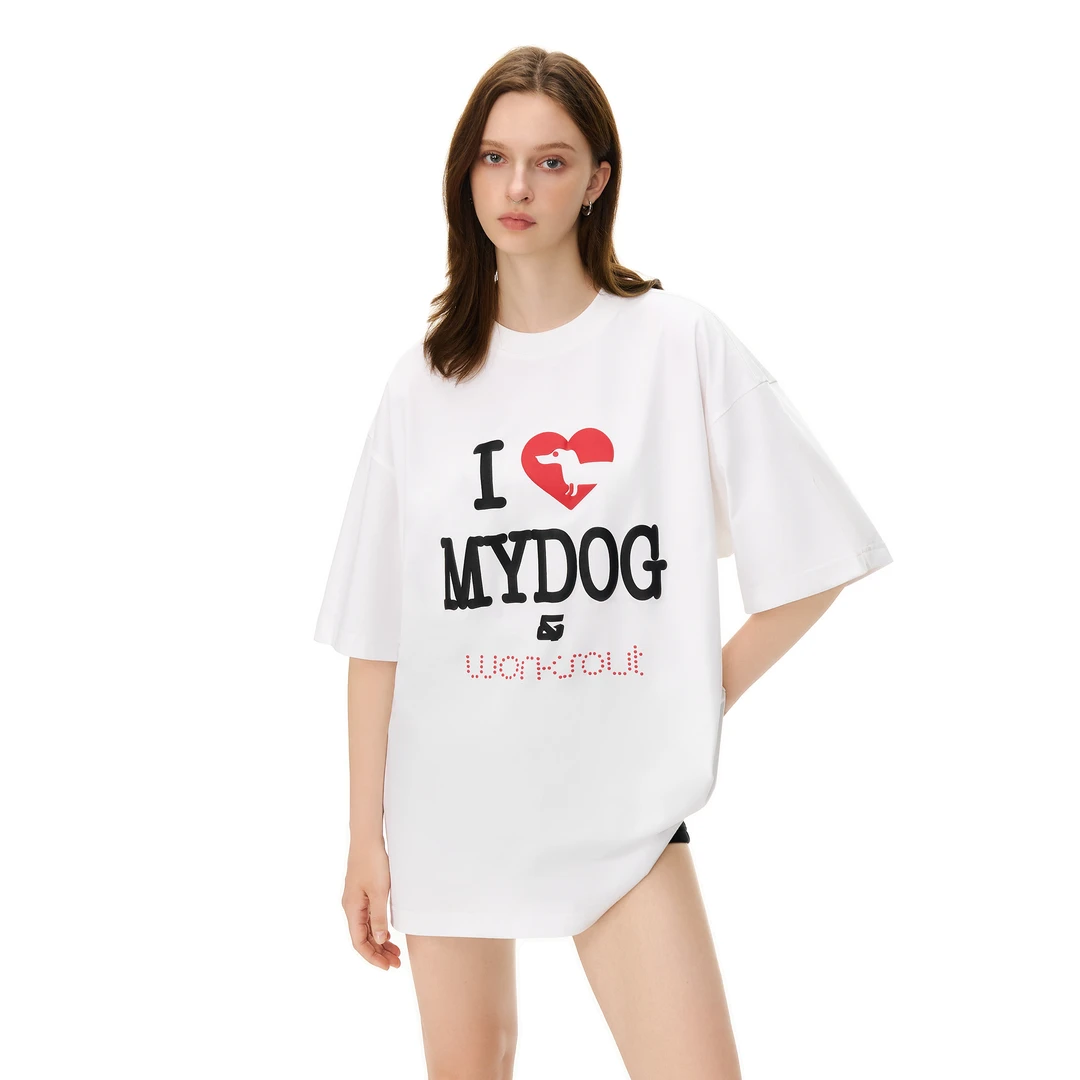 NICEBAD(原WORKSOUT)发泡印花爱心小狗美式复古休闲男女夏季T恤