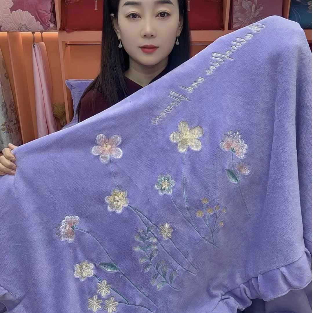 【浪漫花园紫】加绒被罩轻奢绣花牛奶绒四件套加厚刺绣绣花绒被套