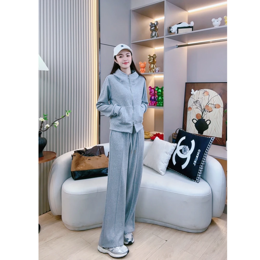 秋冬宽松休闲运动套装显瘦连帽两件套阔腿裤套装女网红