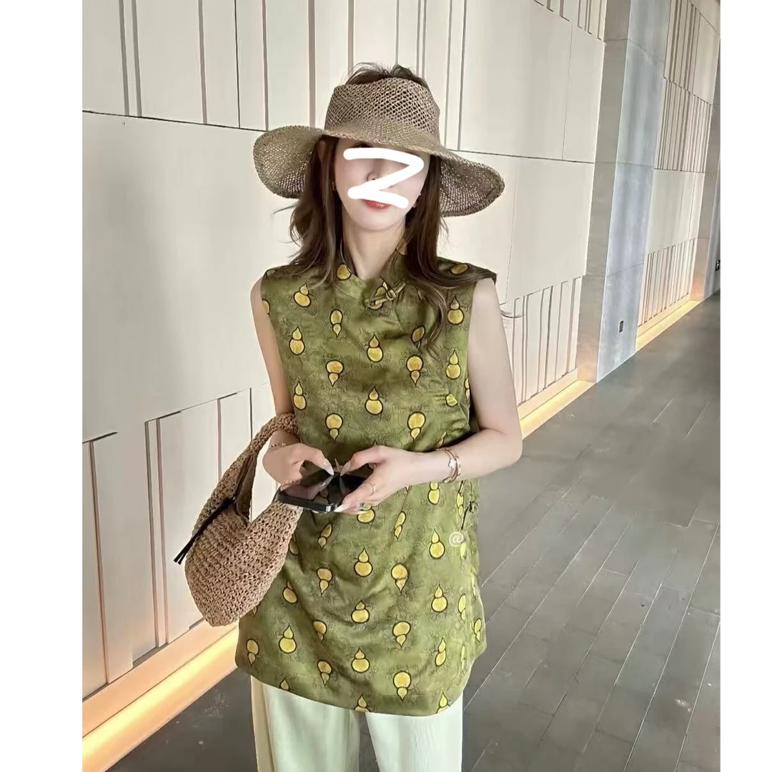 新中式高级感印花无袖女2025年夏季新款显白气质洋气独特别致上衣