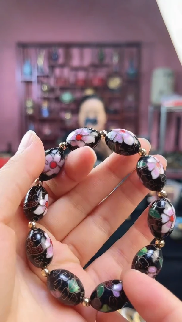 非遗 景泰蓝手串 黑色 大枣珠