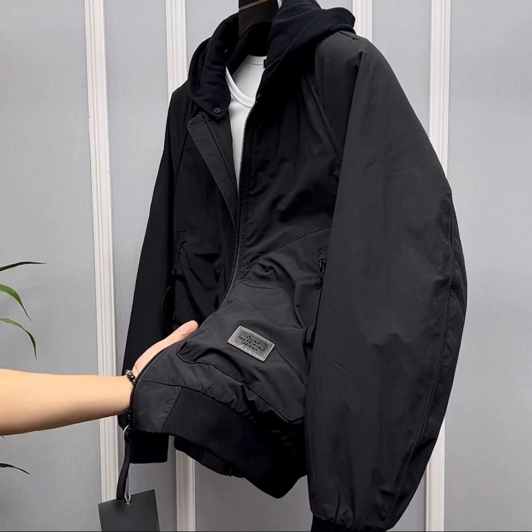 Qz5-5秋季新款男士高品质时尚保暖帽款长袖潮流休闲减龄夹克外套
