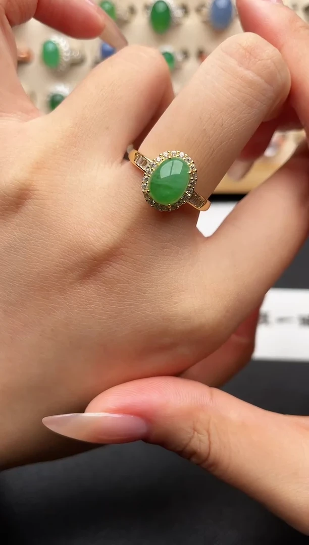 银S925镶嵌戒指翡翠一物一证一礼盒