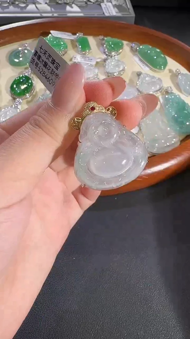 翡翠18K金镶嵌吊坠(不含链)【源头工厂】宝石钻石镶嵌