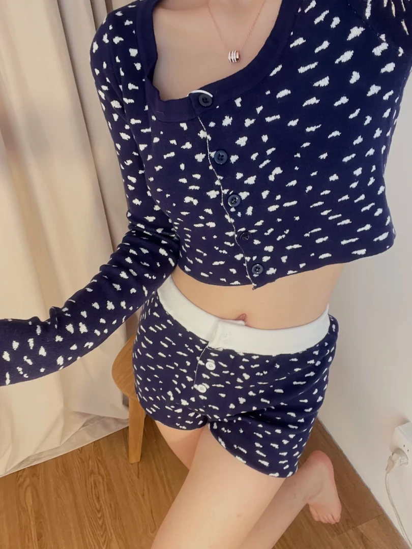 【DMXJ大梦想家】氛围感藏青云朵圆领睡衣女春纯欲吊带家居服套装女