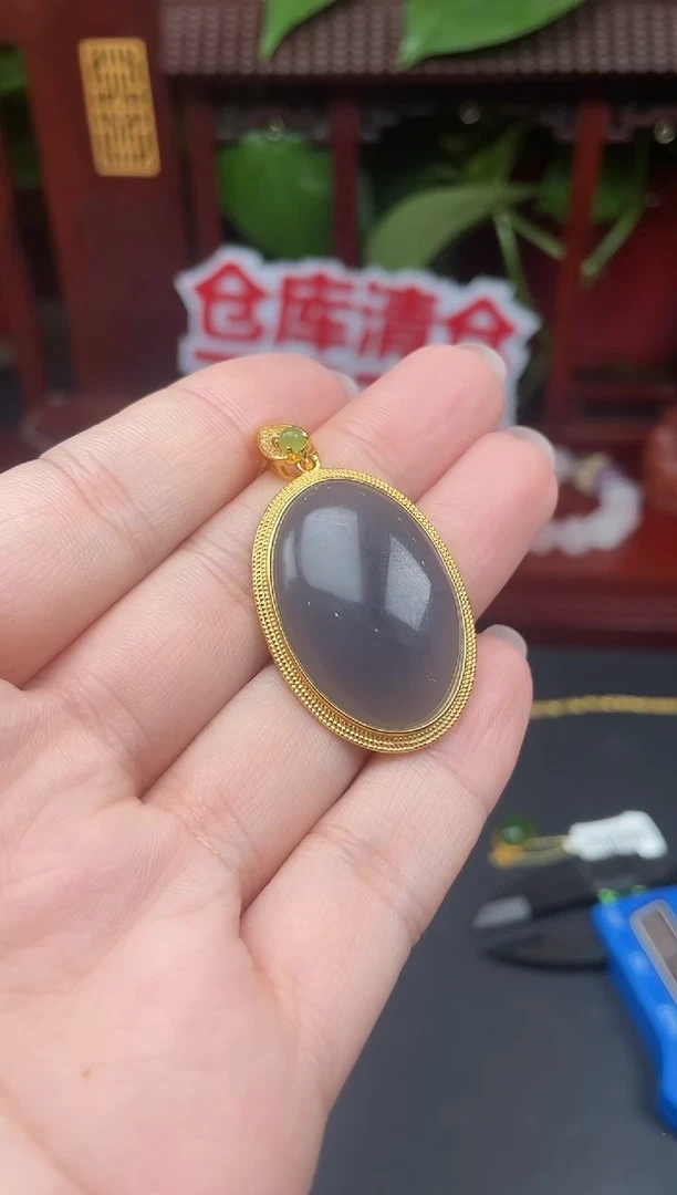颈饰银S925镶嵌和田玉吊坠ts28