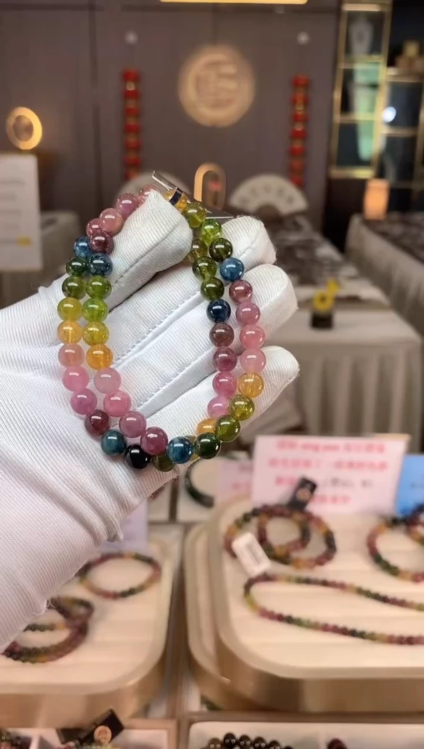 未镶嵌老矿碧玺彩虹单圈手串6mm+碧玺xion多样性发一条