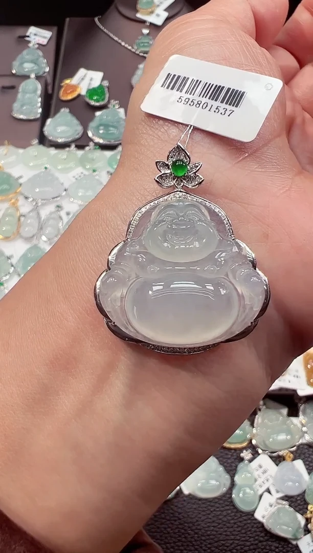 吊坠(不含链)18K金镶嵌翡翠佛公吊坠1537