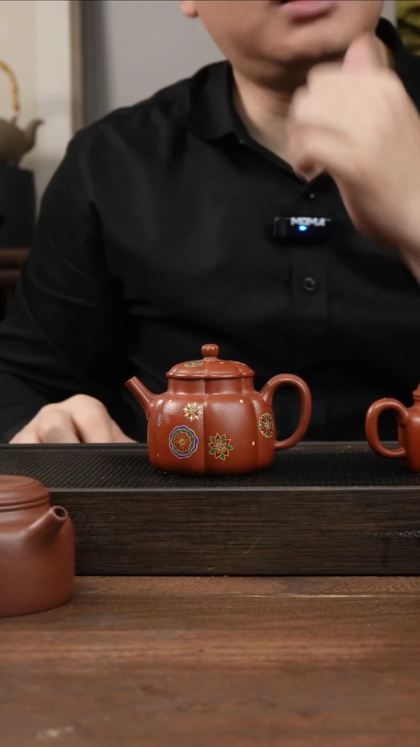 茶杯紫砂闯*朱泥筋纹言心    珐琅彩    170CC