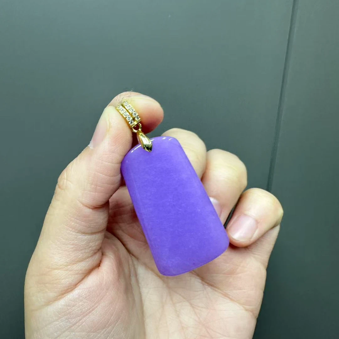 翡翠14k紫翡翠双排扣无事牌吊坠