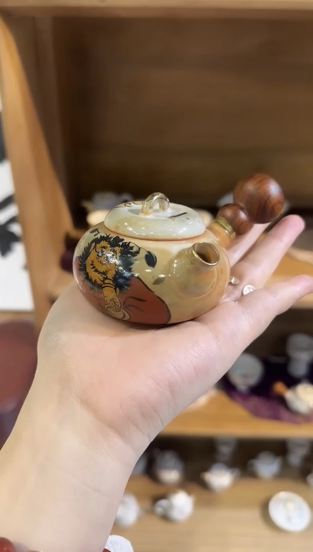 陶一丁志野烧手绘侧把壶