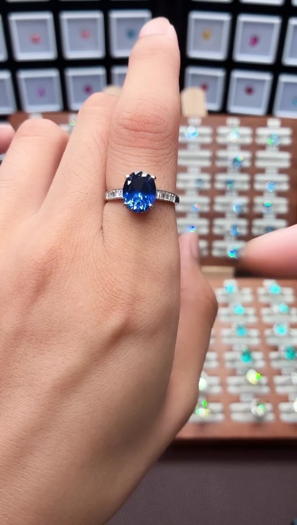 戒指蓝宝石银S925镶嵌000