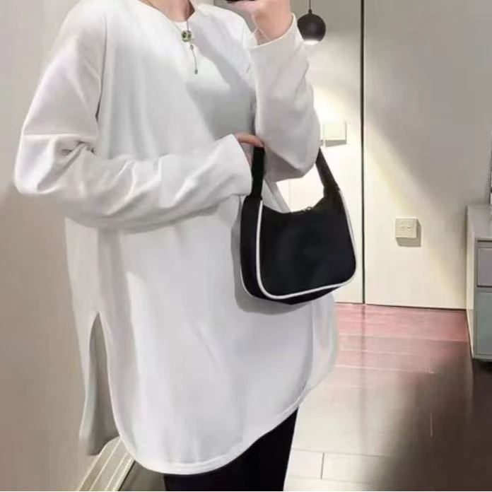 新款A3083白圆弧开叉百搭T恤889