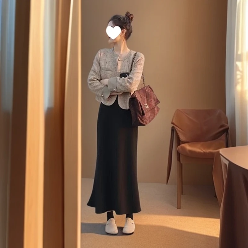 针织鱼尾裙女夏季薄款韩系高级感高腰宽松显瘦中长款包臀半身裙