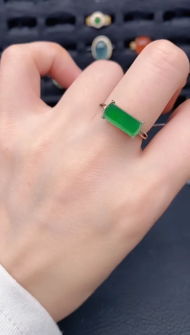 银S925镶嵌戒指翡翠天然a货翡翠184