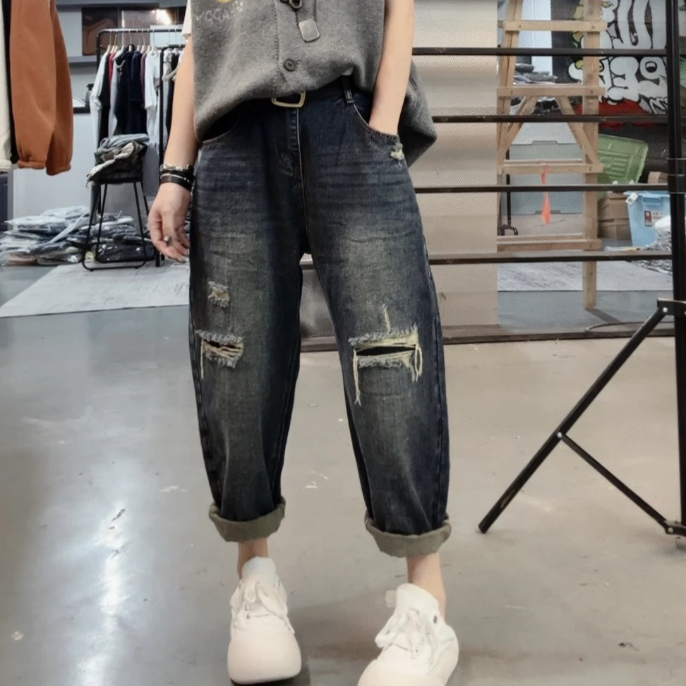 87601——定制假破洞牛仔垮裤