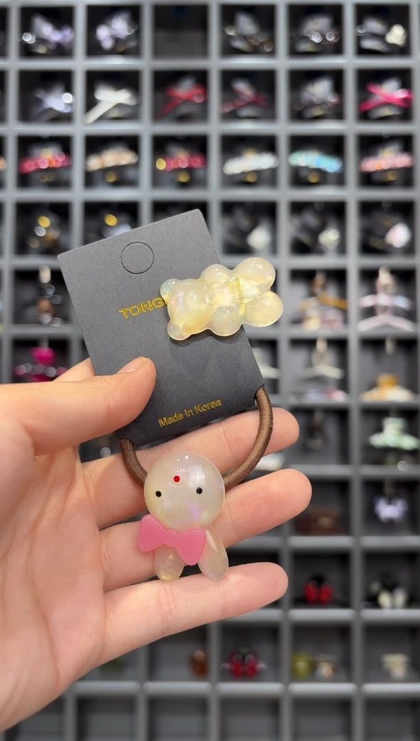 醋酸非金属韩国醋酸品牌发饰小熊+小兔子头绳鸭嘴边夹两个一套