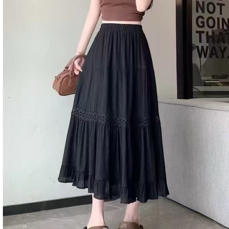 2025春夏装新款设计感镂空拼接蛋糕裙半身裙