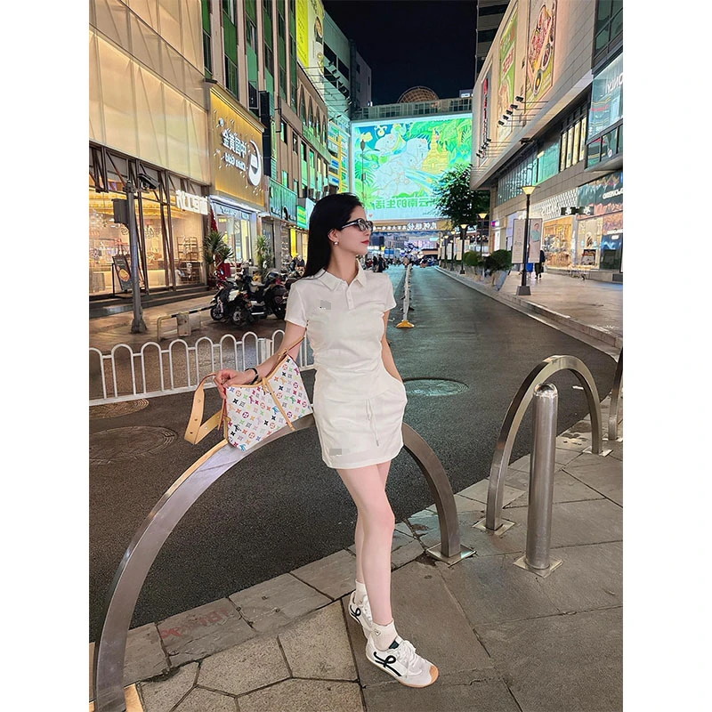 财阀千金女装百搭时髦洋气polo领短袖上衣高腰显瘦a字半身裙短裙