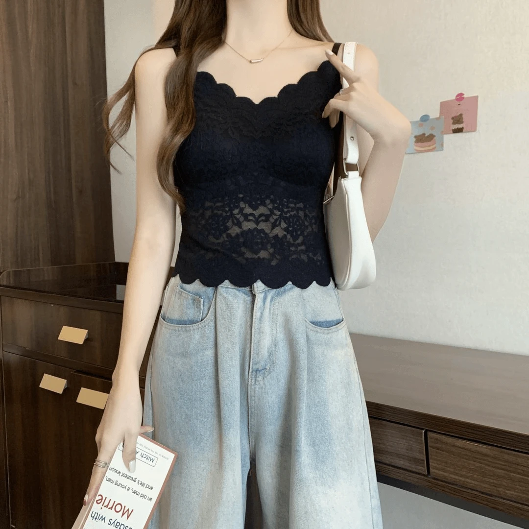 蕾丝美背内衣女夏季薄款透气带胸垫一体式防走光冰丝无痕吊带背心