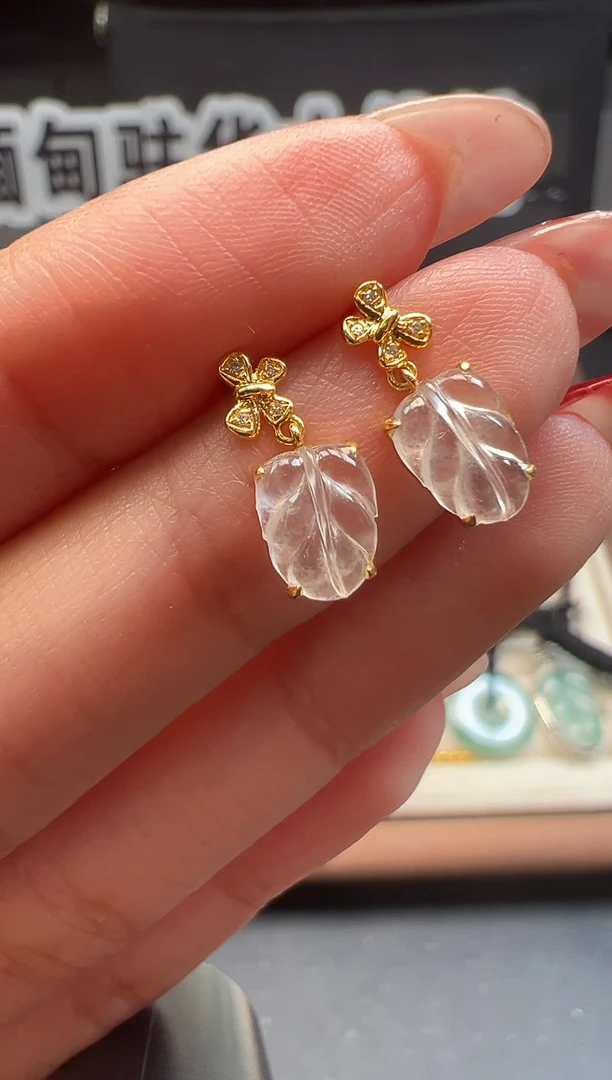 18K金镶嵌翡翠耳饰 缅甸珠宝严选