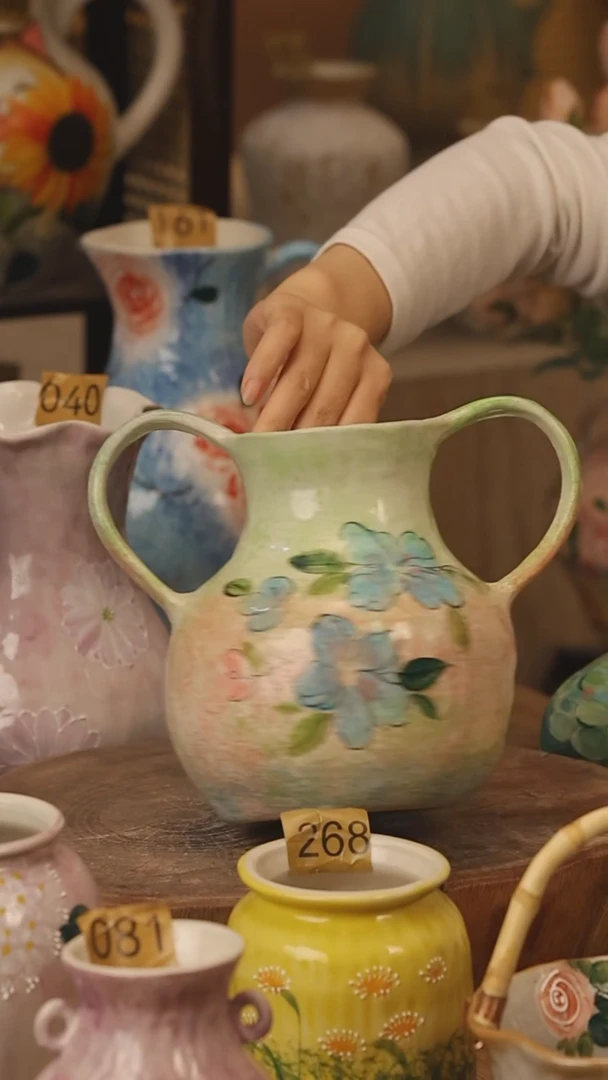 陶瓷景德镇设计师手作花器摆件侘寂风@M494@