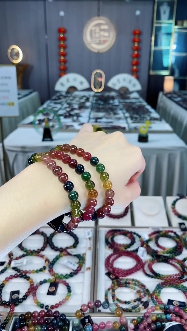 未镶嵌老矿碧玺色标透体三圈手串7mm+碧玺dan多样性发货一条