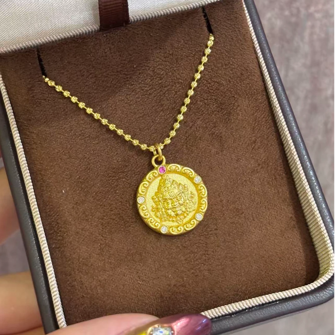 【伟新源】足金999 镶嵌红宝黄财神 附加90（不含链）