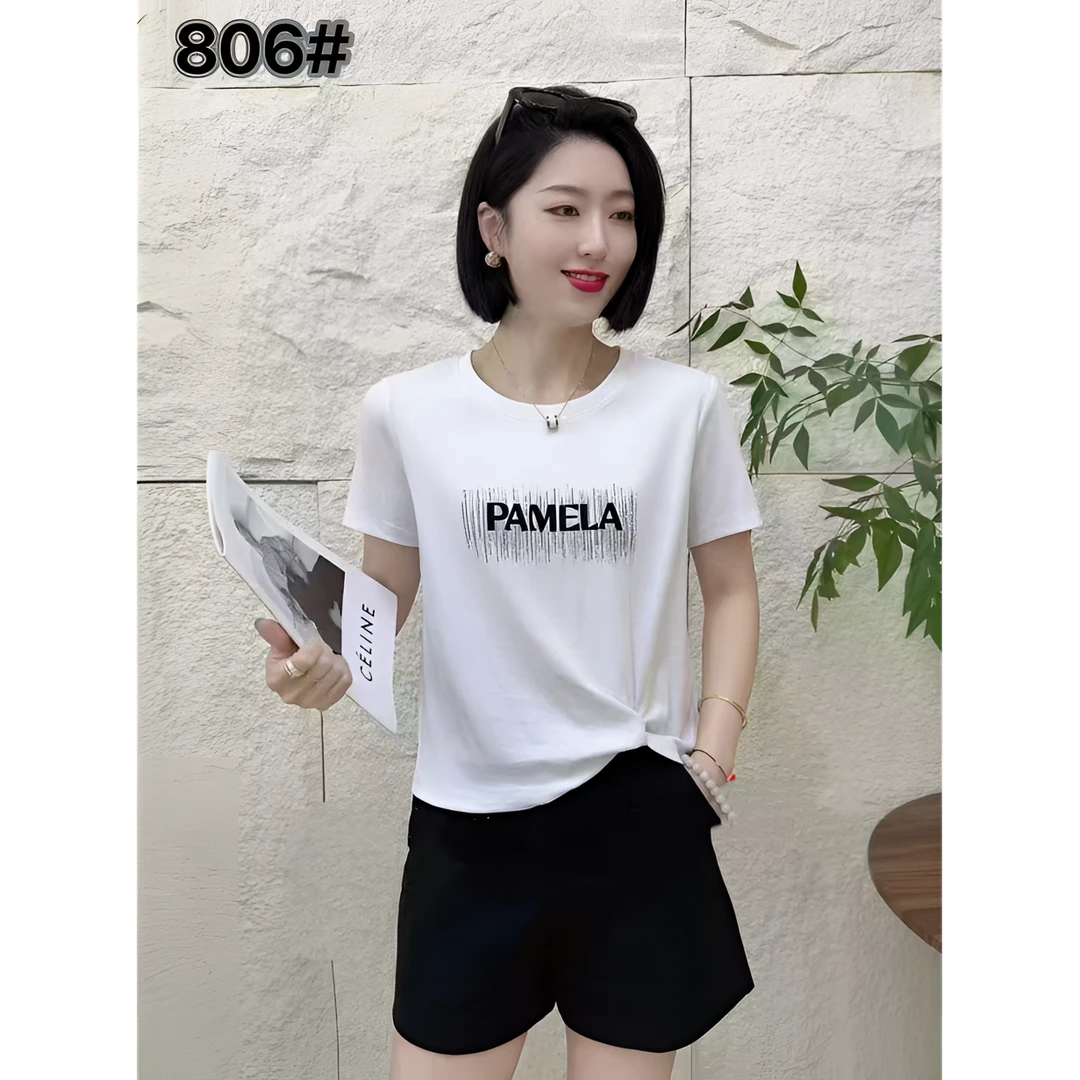806休闲字母女士短袖印花舒适气质INS风时尚圆领透气修身简约T恤