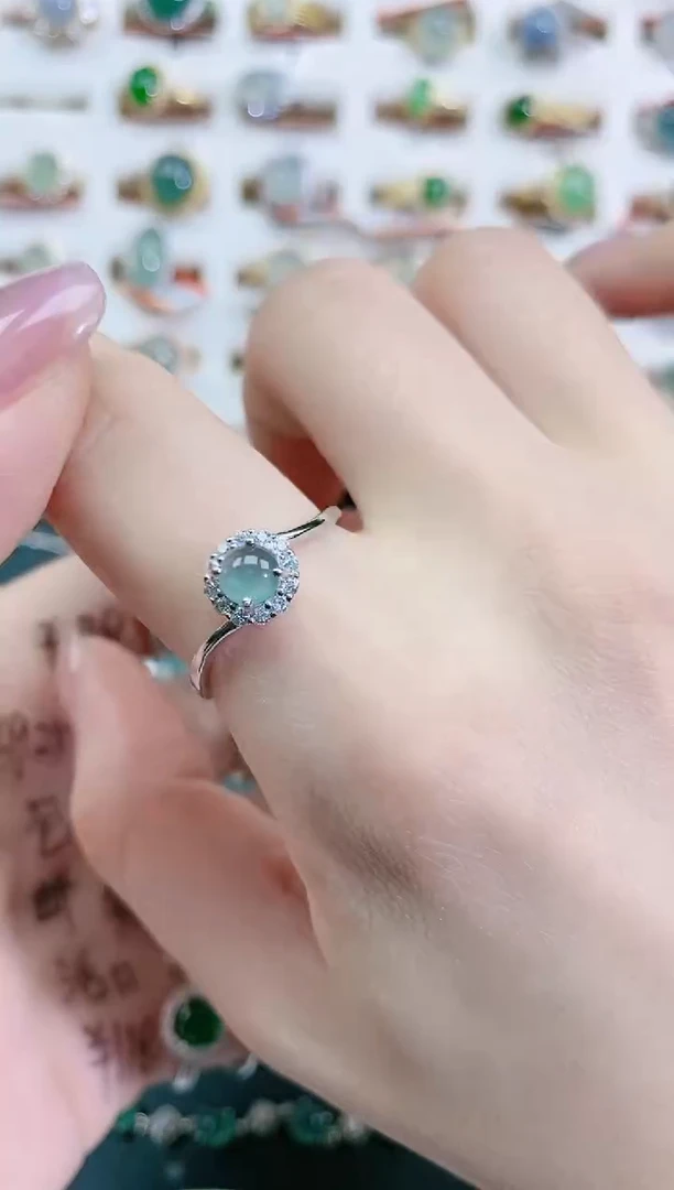 翡翠戒指银S925镶嵌天然翡翠