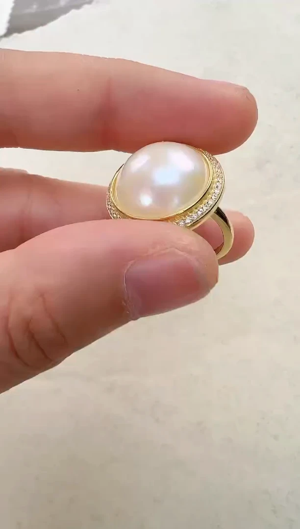 【闪购商品】拼合珍珠（马贝珠）戒指银S925镶嵌白色太阳花