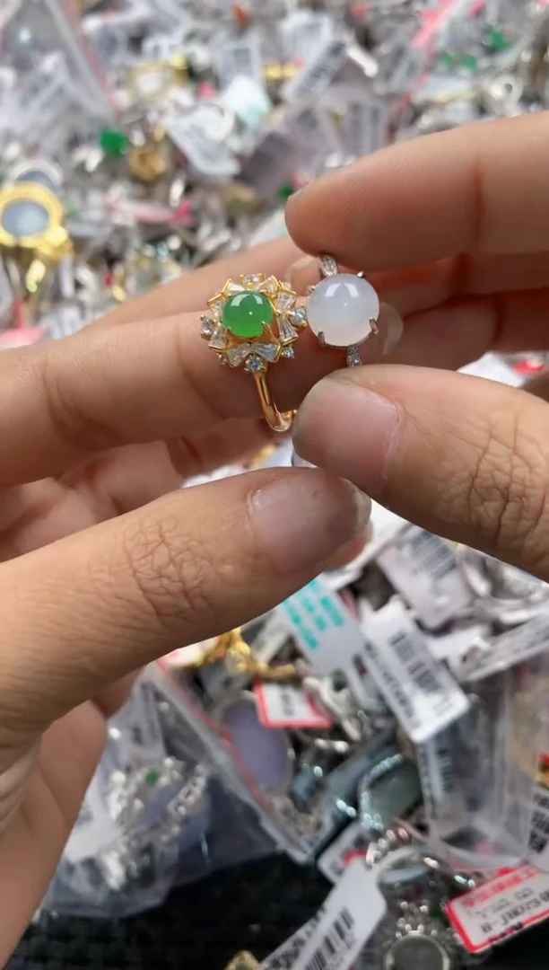 银S925镶嵌戒指翡翠12     9