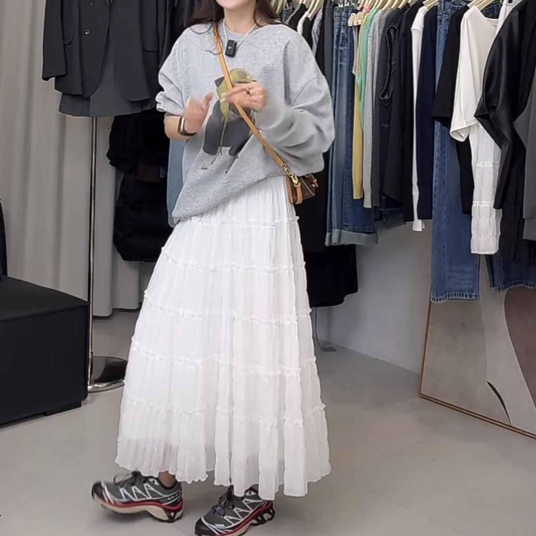 【聂姑娘专属】蕾丝韩系高腰慵懒风半身裙春款百搭中长款裙子 12810