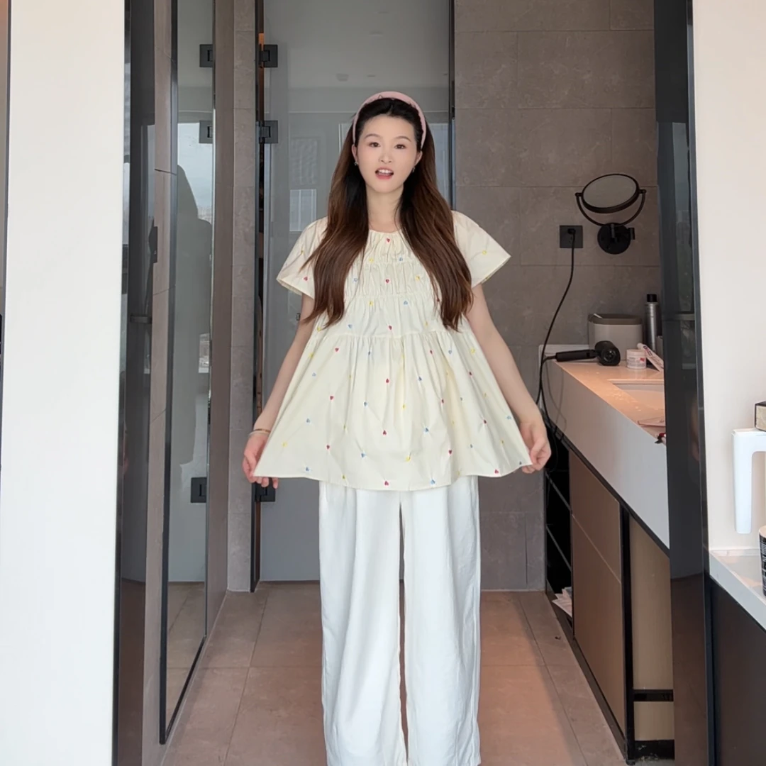 甜美小衫~孕妇2025年夏季薄款上衣短袖T恤韩版减龄显瘦宽松款衬衫