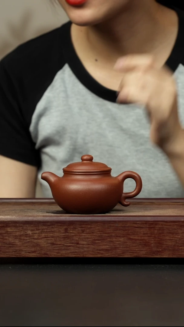 紫砂茶壶红降坡 仿古 全手工