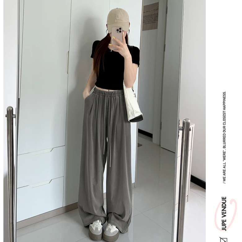 山本阔腿裤女夏季薄款高腰垂感2025新款窄版直筒休闲凉凉冰丝裤子