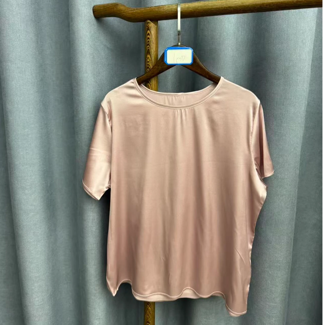 新款休闲时尚圆领桑蚕丝短袖上衣女X099