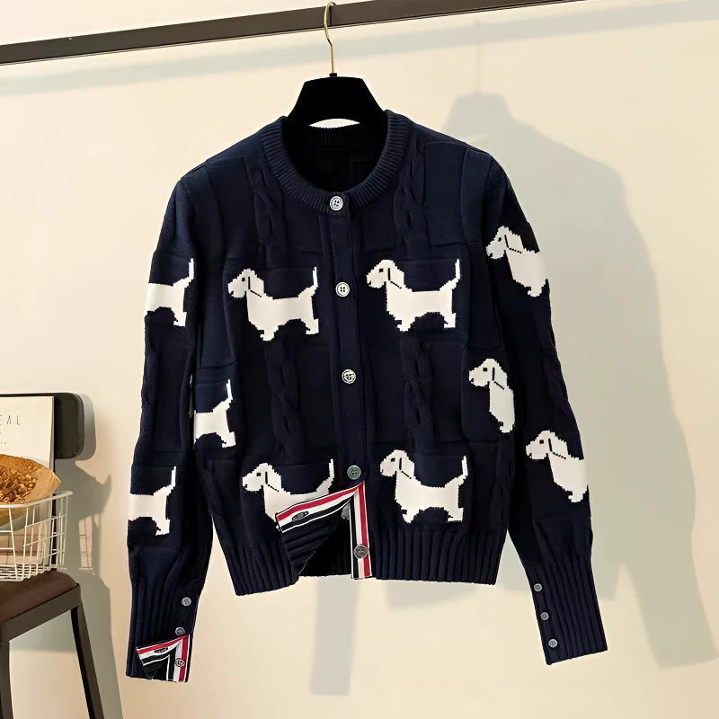 《妞妞》秋冬厚款针织衫圆领设计感毛衣百搭外套109990-宝蓝