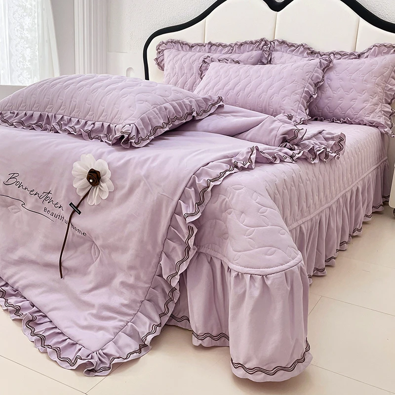 春夏款床上多功能（夏被也是被罩）床盖床裙四件套四季双面绒金