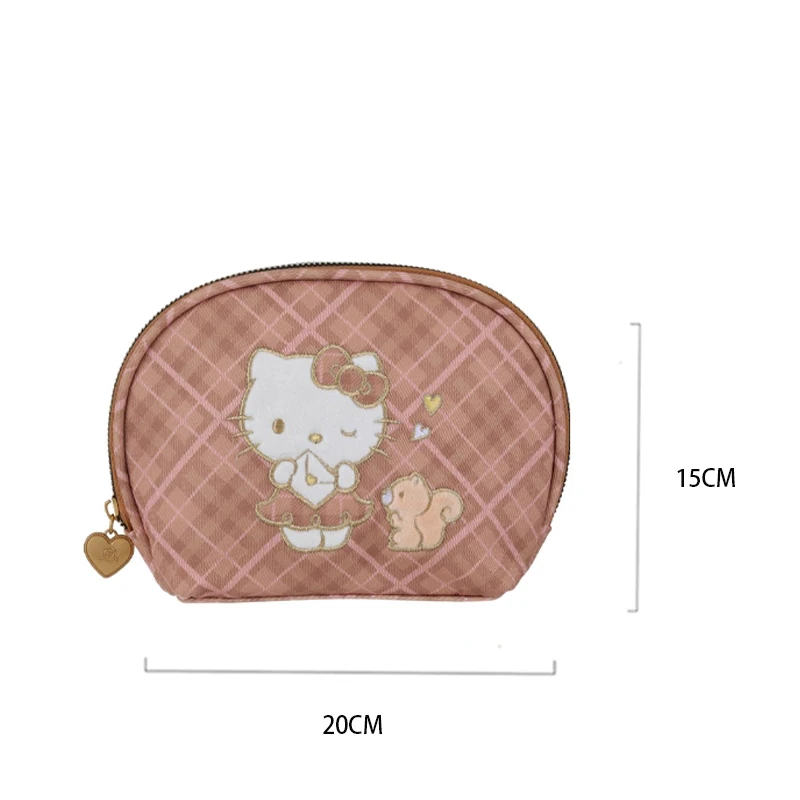 三丽鸥家族复古格纹系列贝壳化妆包（棕色）-Hello Kitty款