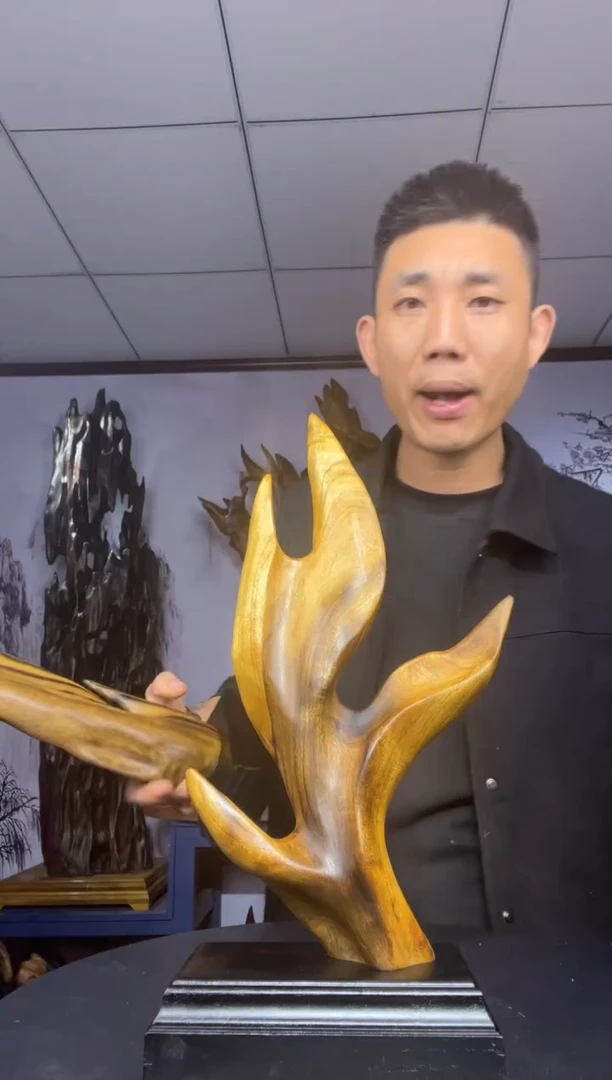 金丝楠木雕款叶*黄金丝楠木工艺品摆件