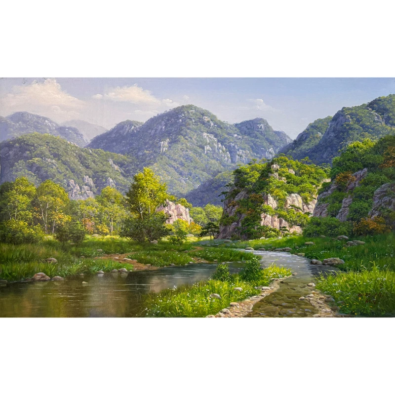 【清仓捡漏】朝鲜油画55x90cm山水 书房餐厅床头收藏精品纯手绘原作