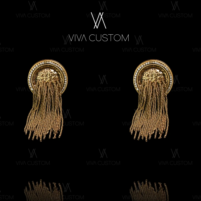 铜合金合成锆石耳饰 （精工系列）复古气质圆盘流苏耳拍