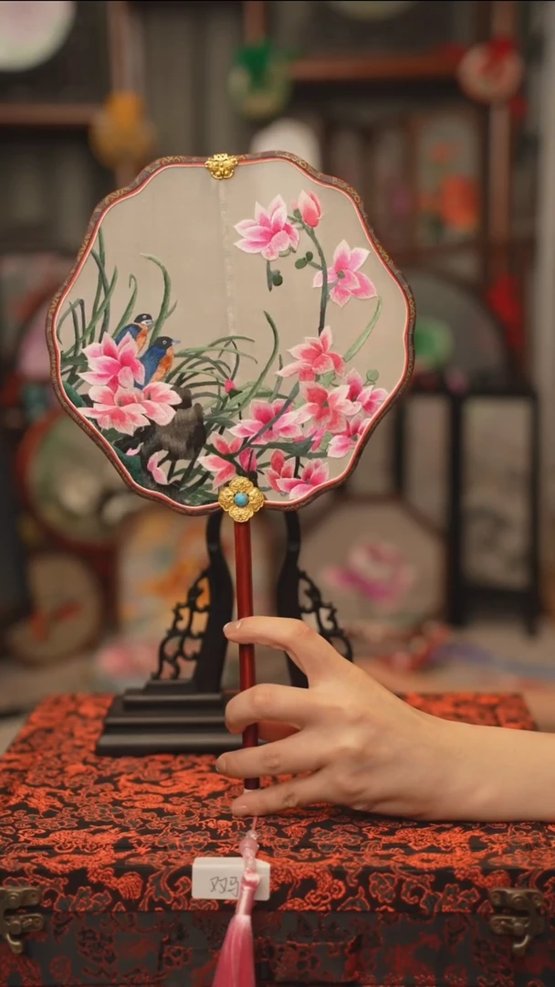 扇子团扇 绣花双面非遗