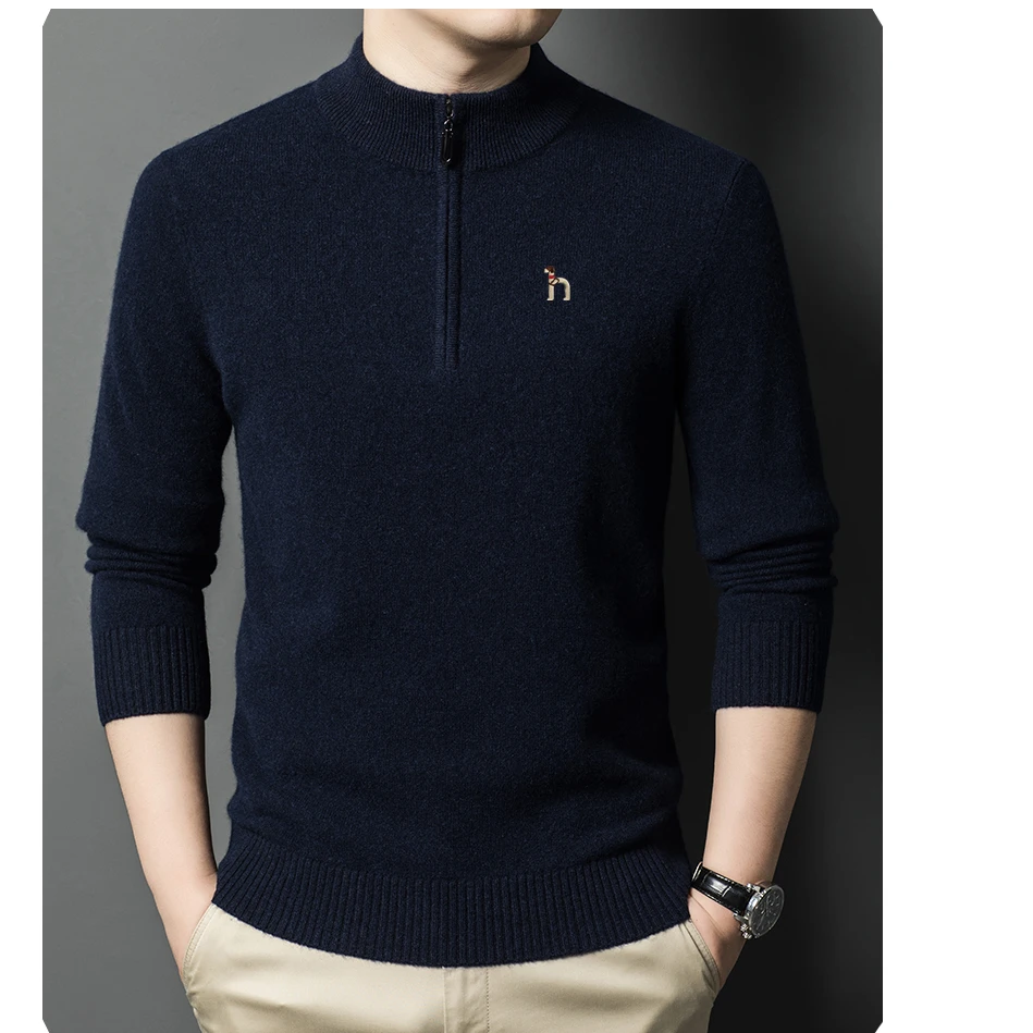 100%绵羊毛480g羊毛衫半高领男士加厚保暖立领秋冬季针织打底毛衣