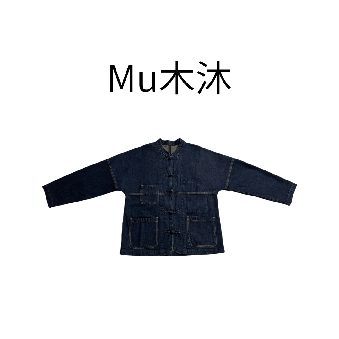 Mu木沐♠新品立领盘扣牛仔外套