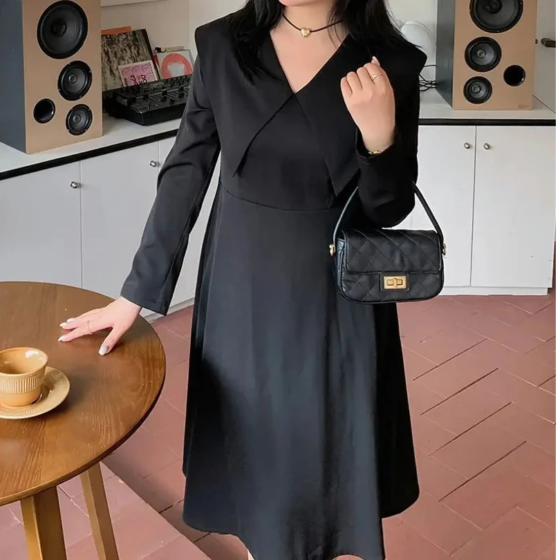 大码女装240斤胖MM时尚大翻领收腰显瘦长袖连衣裙k2490