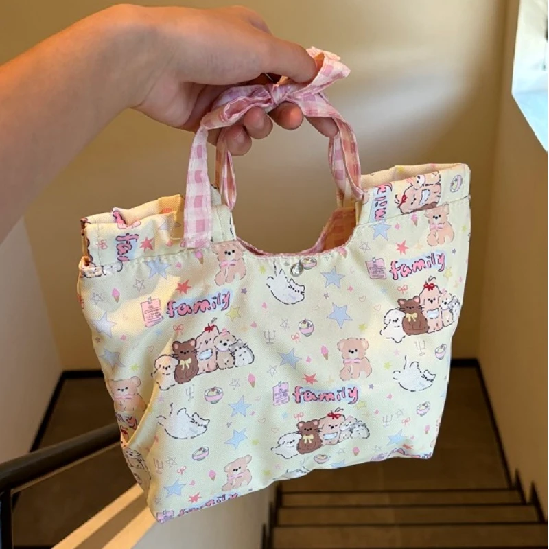 可爱狗狗少女新款印花托特百搭便携收纳包小众手提包便当