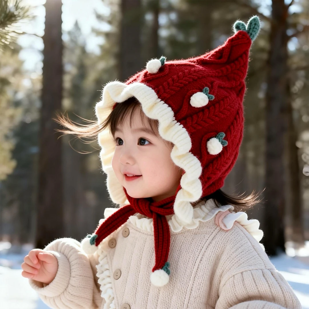 婴儿帽子秋冬季保暖休闲护耳公主可爱女宝小月龄新生儿针织毛线帽